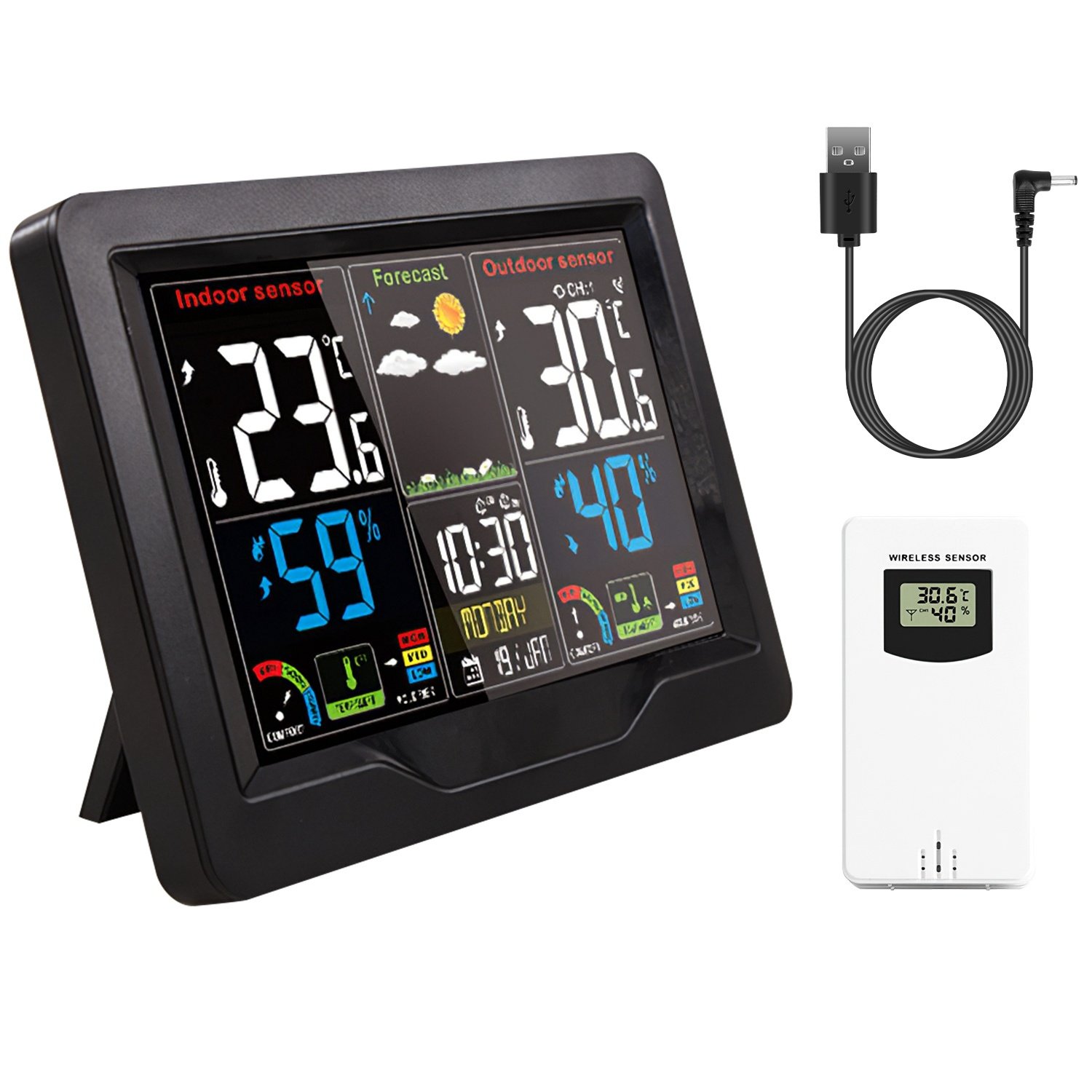Electric Weather Station Snooze Alarm Clock Wireless Sensor Indoor Outdoor Thermometer Humidity Weather Forecast Temperature Frost Alert with Backligh Electric Weather Station Snooze Alarm Clock Wireless Sensor Indoor Outdoor Thermometer Humidity Weather Forecast Temperature Frost Alert with Backligh